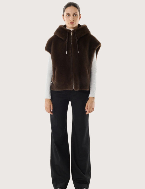 Giovanni Paris Veste Femme Fausse Fourrure sans Manches Gisele Marron - 3