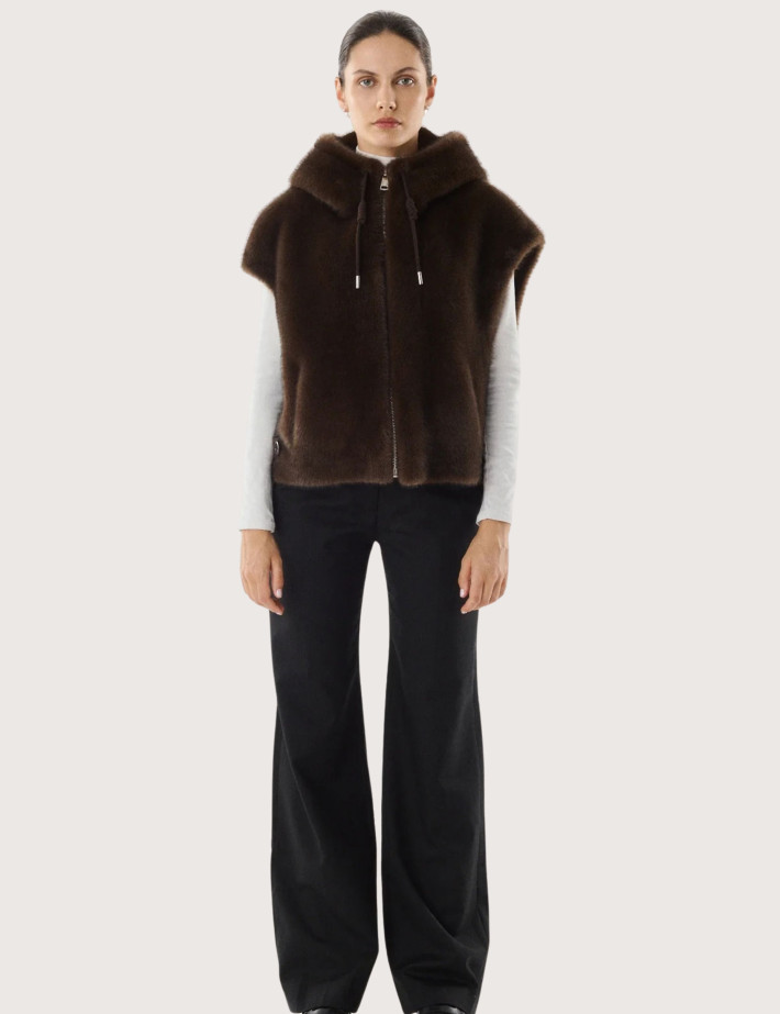 Giovanni Paris Veste Femme Fausse Fourrure sans Manches Gisele Marron - 3