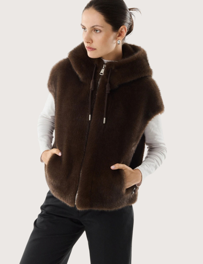 Giovanni Paris Veste Femme Fausse Fourrure sans Manches Gisele Marron - 2