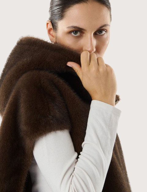 Giovanni Paris Veste Femme Fausse Fourrure sans Manches Gisele Marron - 4