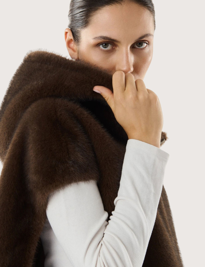 Giovanni Paris Veste Femme Fausse Fourrure sans Manches Gisele Marron - 4