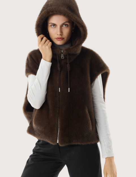 Giovanni Paris Veste Femme Fausse Fourrure sans Manches Gisele Marron