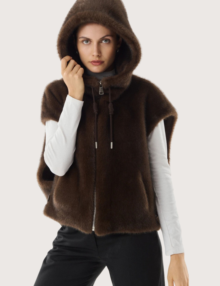 Giovanni Paris Veste Femme Fausse Fourrure sans Manches Gisele Marron