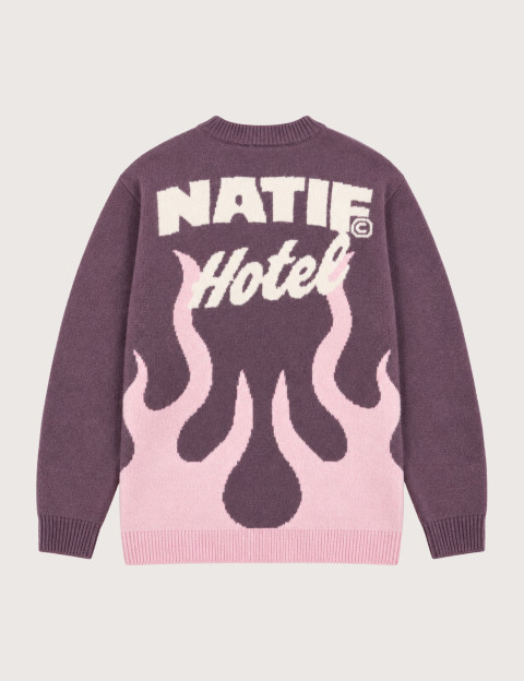 Natif Pull Unisexe en Maille Jacquard Hotel Rose Violet - 3