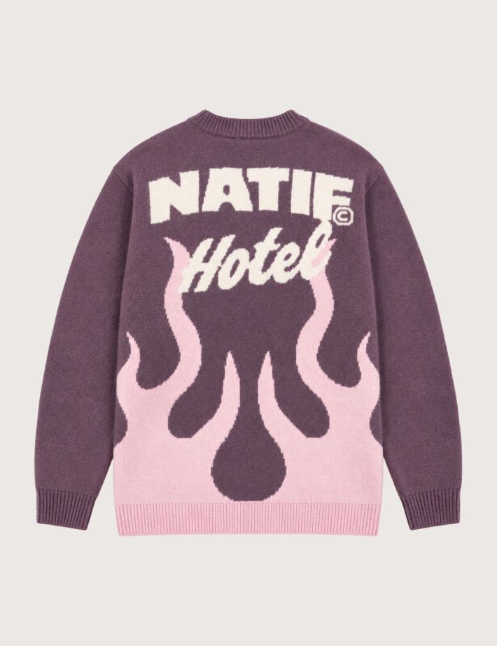 Natif Pull Unisexe en Maille Jacquard Hotel Rose Violet - 3