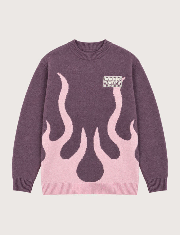 Natif Pull Unisexe en Maille Jacquard Hotel Rose Violet - 4