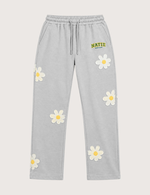 Natif Pantalon Unisexe Heritage Motifs Fleurs Gris - 4