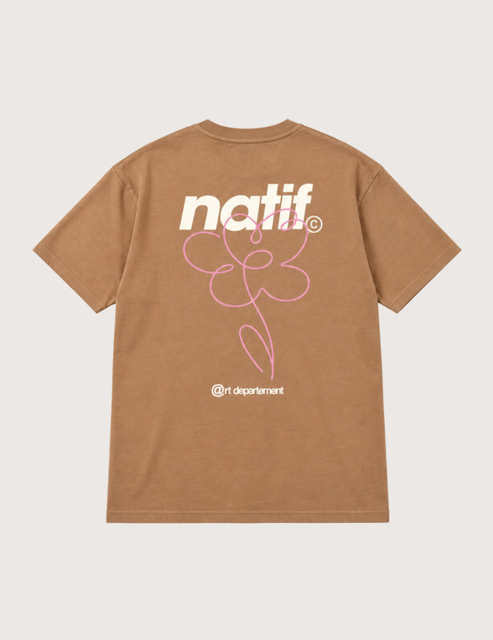 Natif T-Shirt Unisexe Manches Courtes Flower Art Marron - 3
