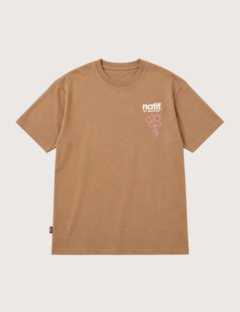 Natif T-Shirt Unisexe Manches Courtes Flower Art Marron - 4