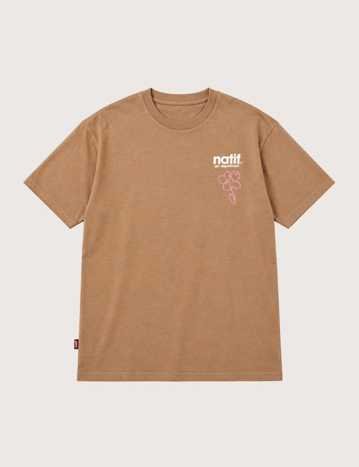 Natif T-Shirt Unisexe Manches Courtes Flower Art Marron - 4