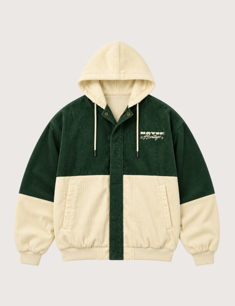 Natif Veste Unisexe Corduroy Heritage en Velours Côtelé Crème Vert - 3