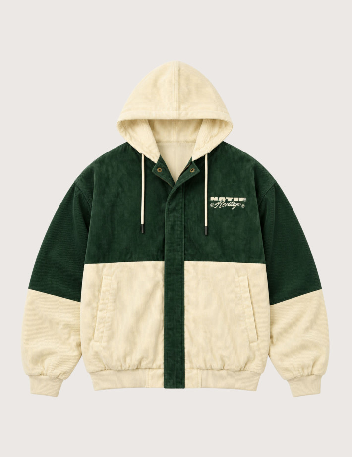Natif Veste Unisexe Corduroy Heritage en Velours Côtelé Crème Vert - 3