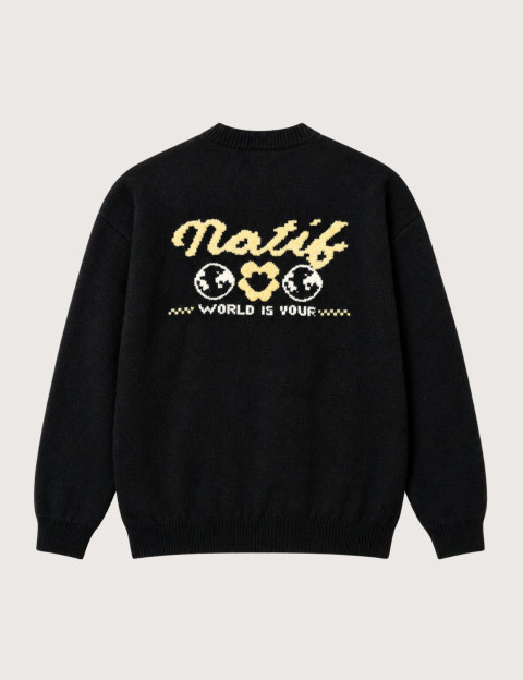 Natif Pull Unisexe Jacquard World Is Your Noir