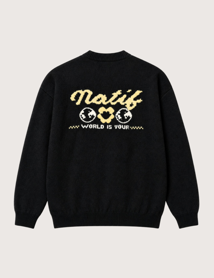 Natif Pull Unisexe Jacquard World Is Your Noir