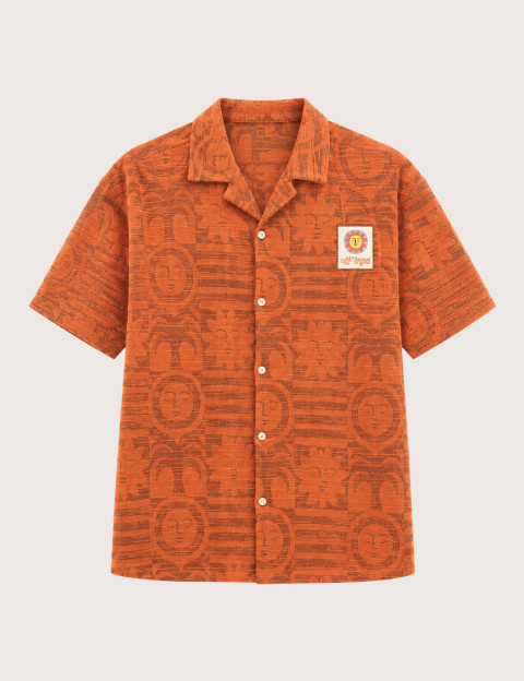 Natif Chemise Homme Manches Courtes Jacquard Sunny Bloom Orange - 6