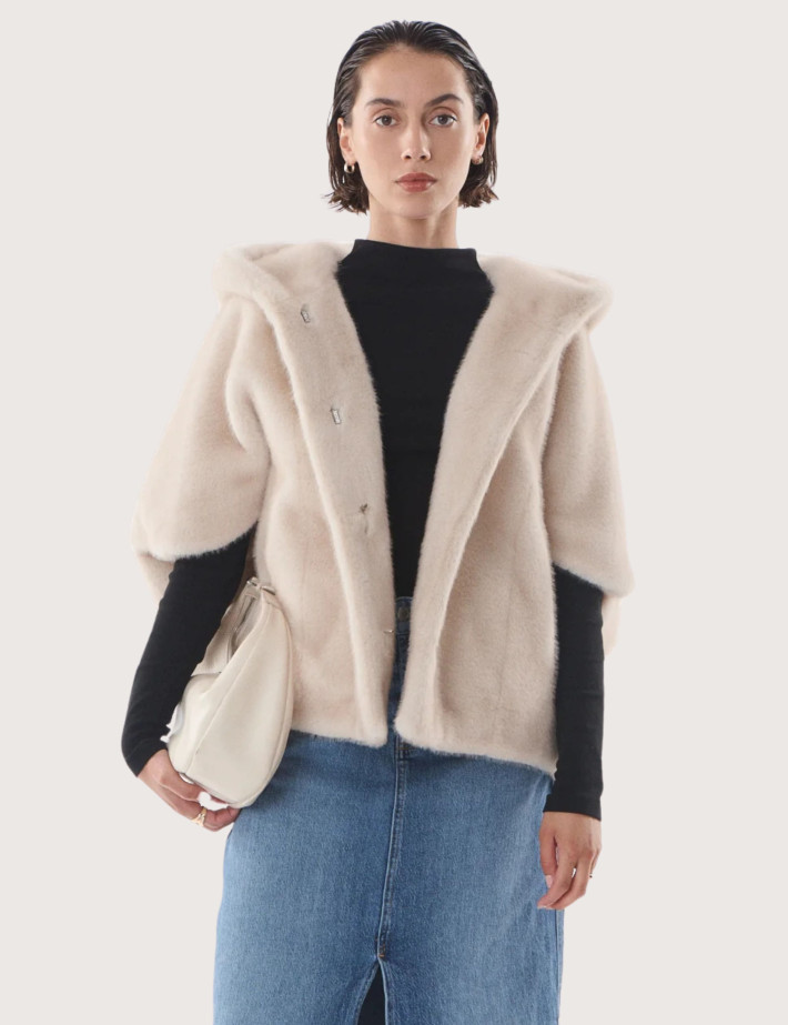 Giovanni Paris Cape en Fausse Fourrure Femme Leonie Beige