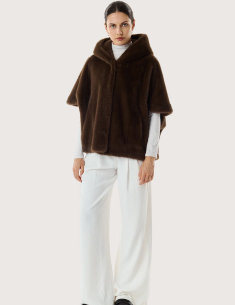 Giovanni Paris Cape en Fausse Fourrure Femme Leonie Marron - 2