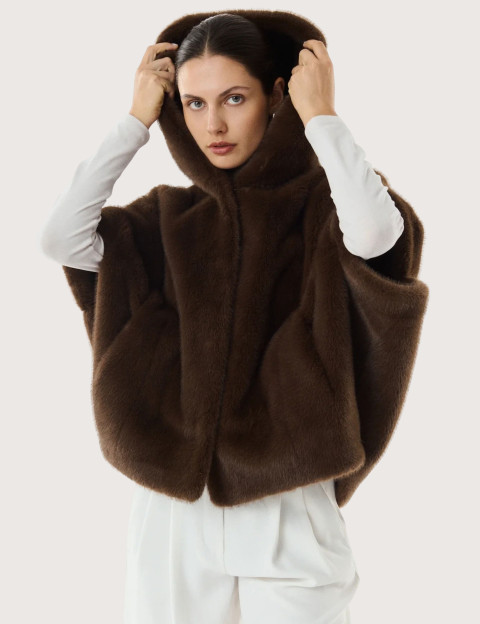Giovanni Paris Cape en Fausse Fourrure Femme Leonie Marron - 4