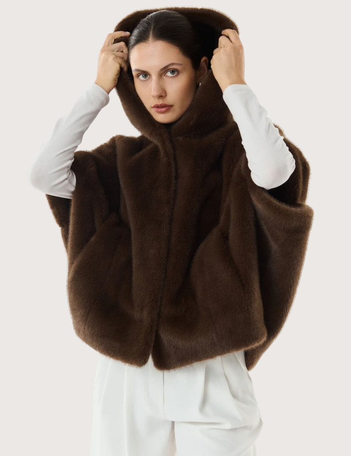 Giovanni Paris Cape en Fausse Fourrure Femme Leonie Marron - 4