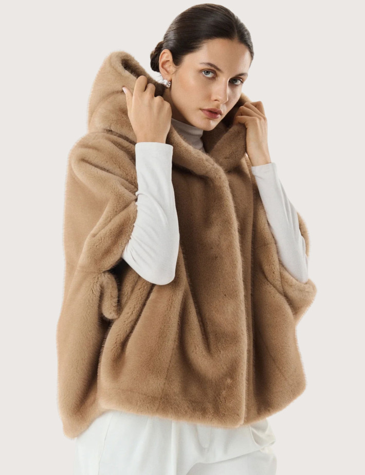 Giovanni Paris Cape en Fausse Fourrure Femme Leonie Taupe - 2
