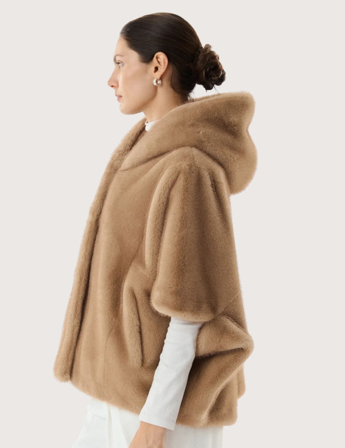 Giovanni Paris Cape en Fausse Fourrure Femme Leonie Taupe - 4