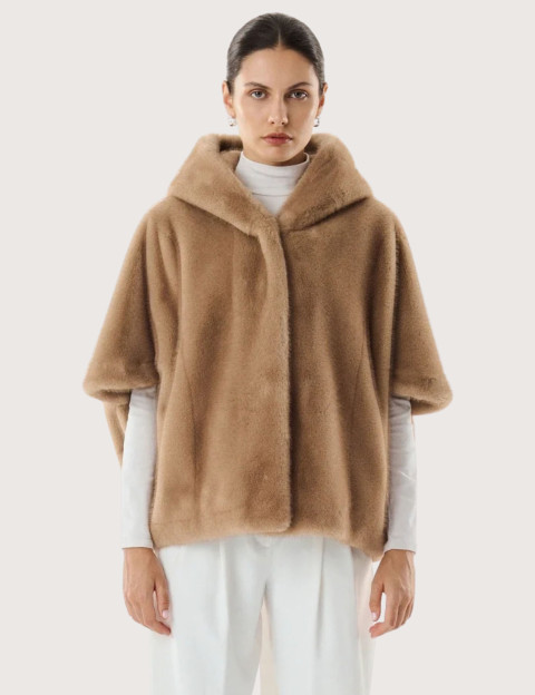 Giovanni Paris Cape en Fausse Fourrure Femme Leonie Taupe