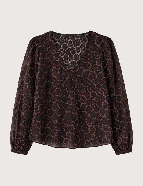 PIECES Pull Femme Col V Evie Noir Léopard
