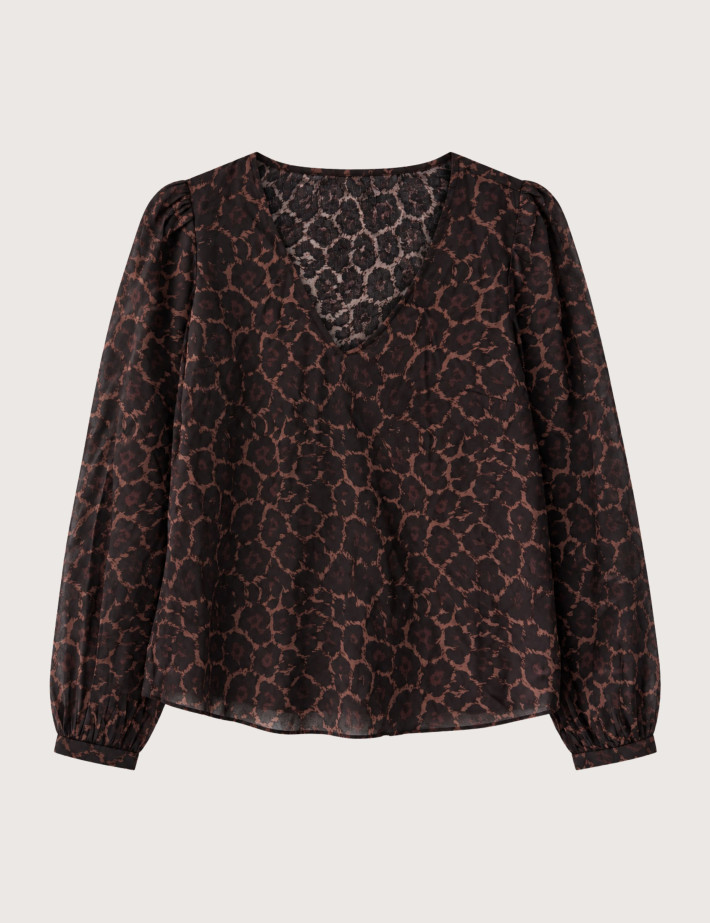 PIECES Pull Femme Col V Evie Noir Léopard