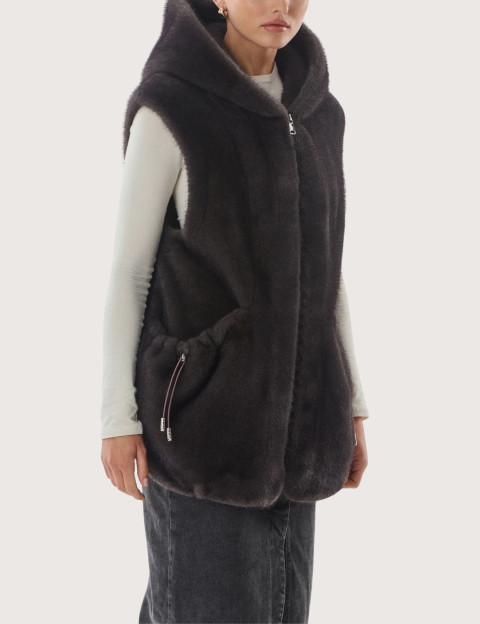 Giovanni Paris Manteau Femme en Fausse Fourrure sans Manches Maury Anthracite - 3