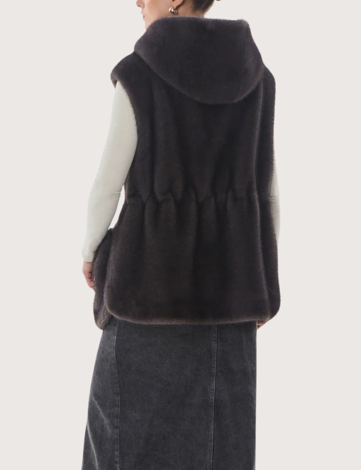Giovanni Paris Manteau Femme en Fausse Fourrure sans Manches Maury Anthracite - 5