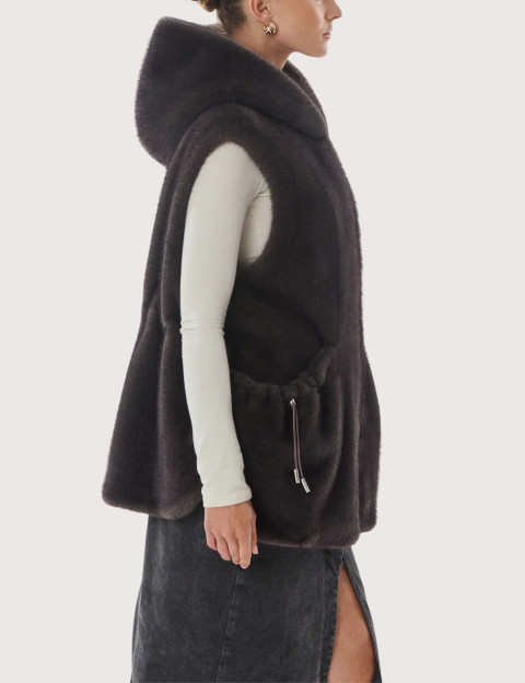 Giovanni Paris Manteau Femme en Fausse Fourrure sans Manches Maury Anthracite - 6