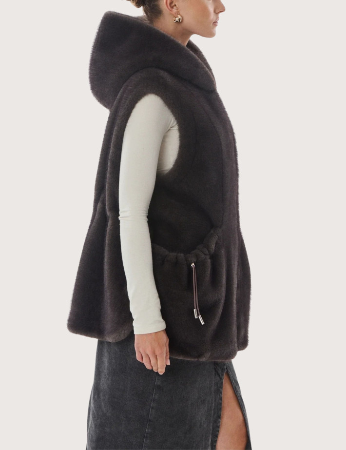 Giovanni Paris Manteau Femme en Fausse Fourrure sans Manches Maury Anthracite - 6