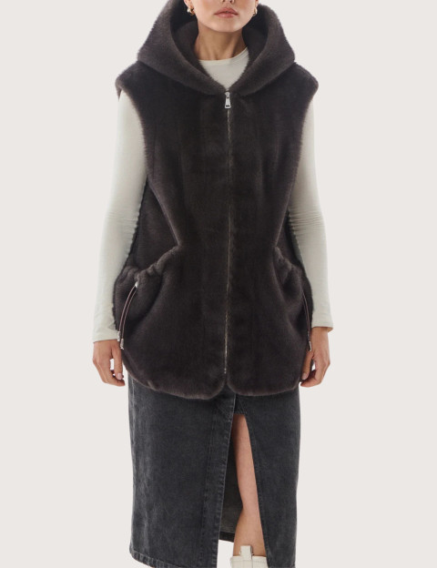 Giovanni Paris Manteau Femme en Fausse Fourrure sans Manches Maury Anthracite