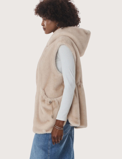 Giovanni Paris Manteau Femme en Fausse Fourrure sans Manches Maury Beige - 3