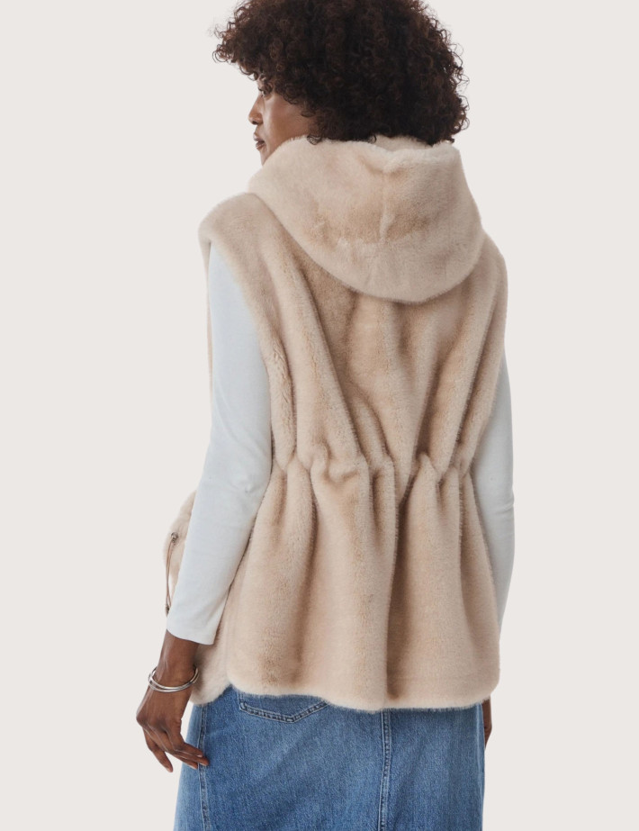 Giovanni Paris Manteau Femme en Fausse Fourrure sans Manches Maury Beige - 6