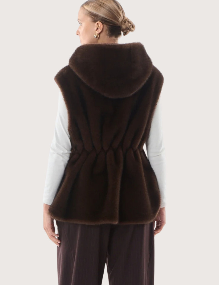 Giovanni Paris Manteau Femme en Fausse Fourrure sans Manches Maury Marron - 4