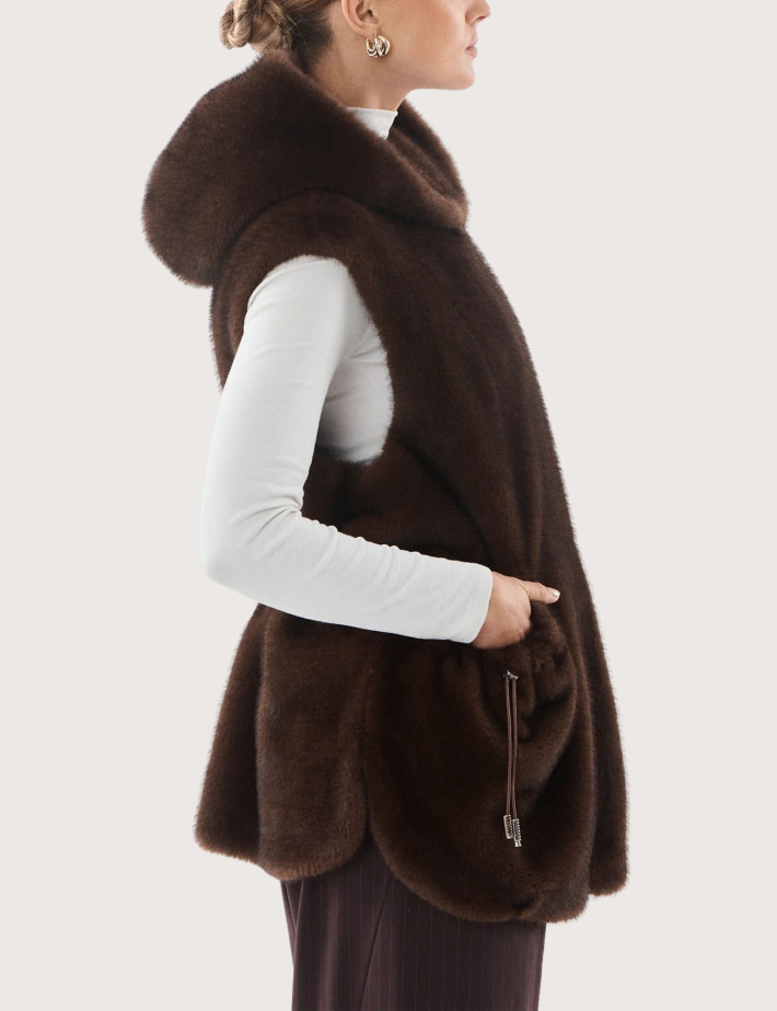 Giovanni Paris Manteau Femme en Fausse Fourrure sans Manches Maury Marron - 3