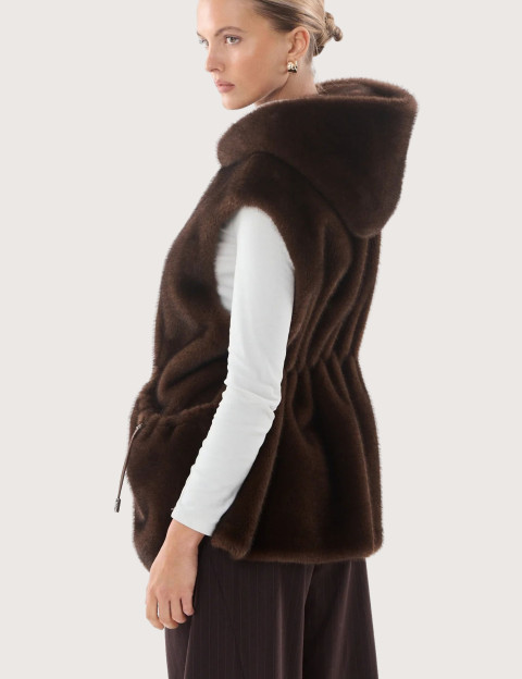 Giovanni Paris Manteau Femme en Fausse Fourrure sans Manches Maury Marron - 5