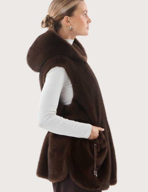 Giovanni Paris Manteau Femme en Fausse Fourrure sans Manches Maury Marron - 6