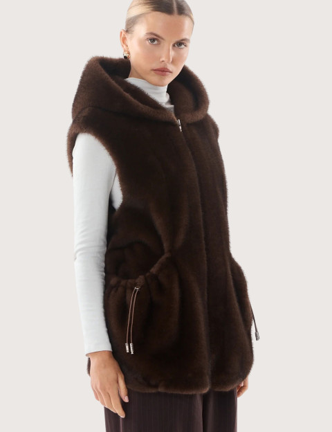 Giovanni Paris Manteau Femme en Fausse Fourrure sans Manches Maury Marron
