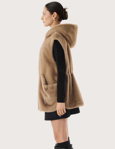 Giovanni Paris Manteau Femme en Fausse Fourrure sans Manches Maury Taupe - 3