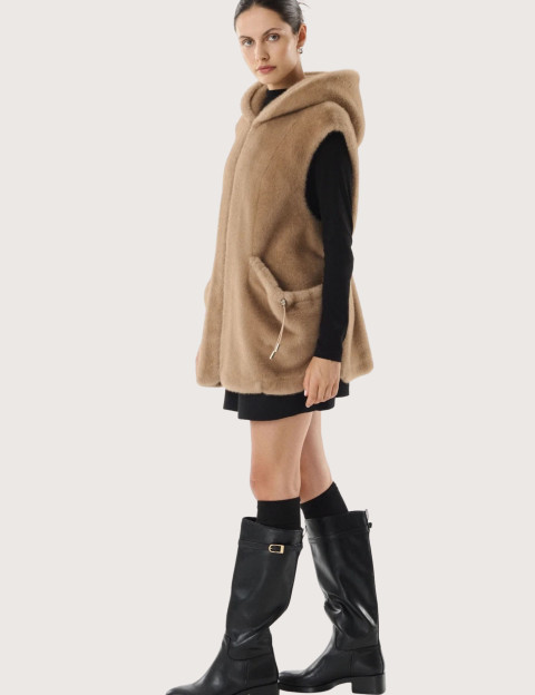 Giovanni Paris Manteau Femme en Fausse Fourrure sans Manches Maury Taupe - 5