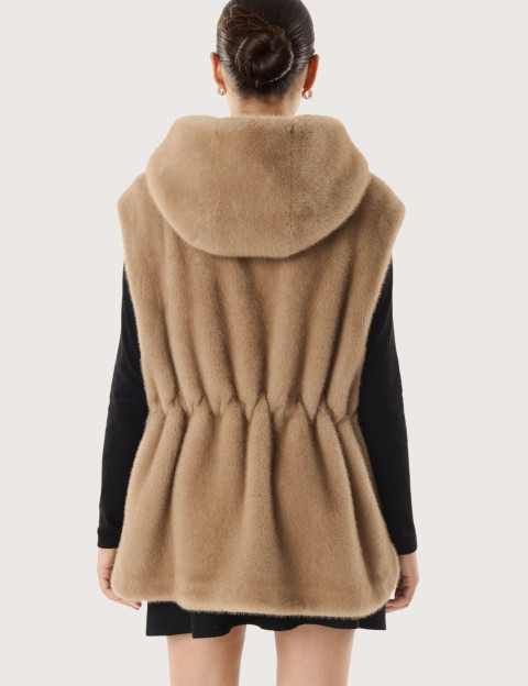 Giovanni Paris Manteau Femme en Fausse Fourrure sans Manches Maury Taupe - 6