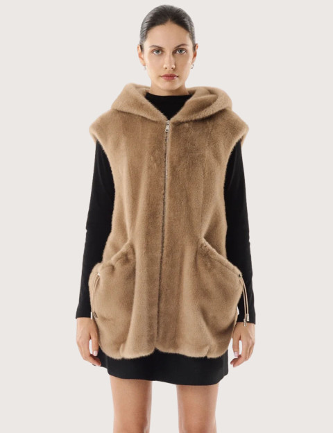 Giovanni Paris Manteau Femme en Fausse Fourrure sans Manches Maury Taupe
