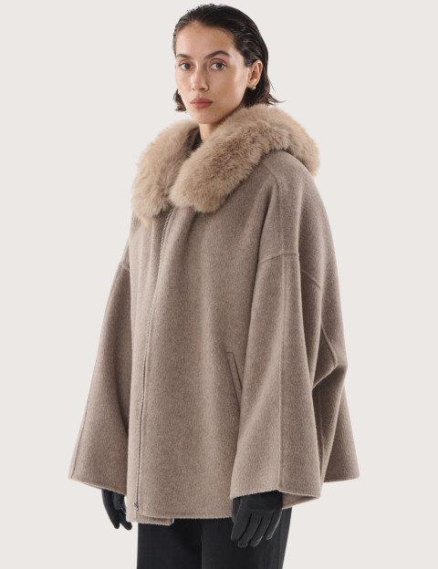 Giovanni Paris Manteau Femme Col Fourrure Sela Taupe - 3