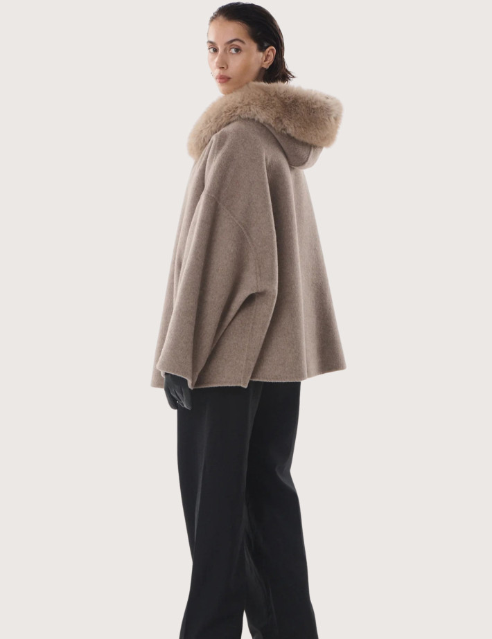 Giovanni Paris Manteau Femme Col Fourrure Sela Taupe - 4