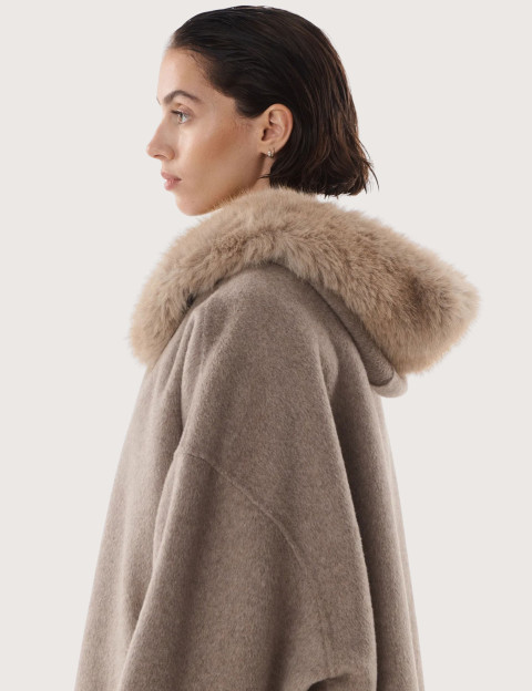 Giovanni Paris Manteau Femme Col Fourrure Sela Taupe - 5