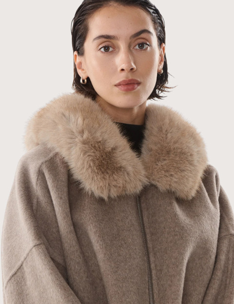 Giovanni Paris Manteau Femme Col Fourrure Sela Taupe - 6
