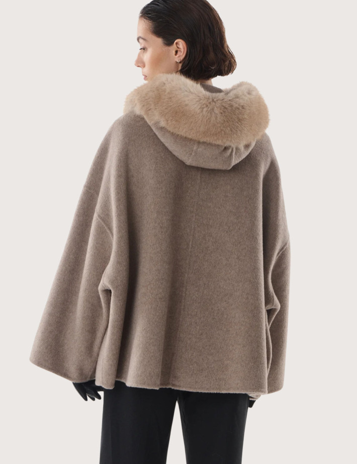Giovanni Paris Manteau Femme Col Fourrure Sela Taupe - 7