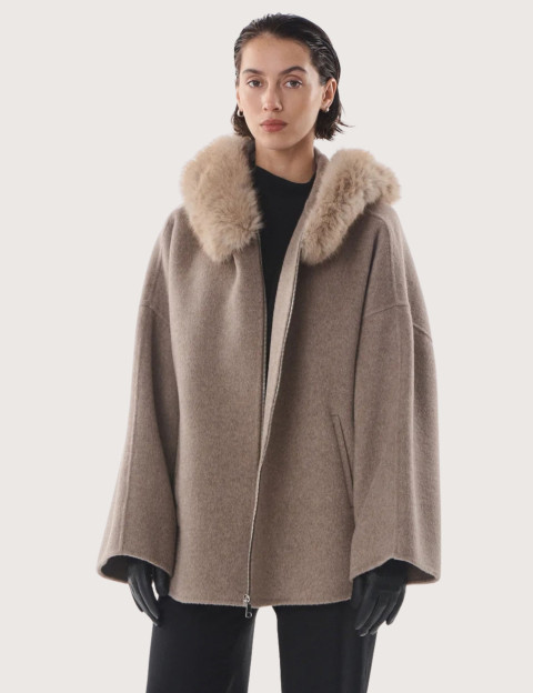 Giovanni Paris Manteau Femme Col Fourrure Sela Taupe